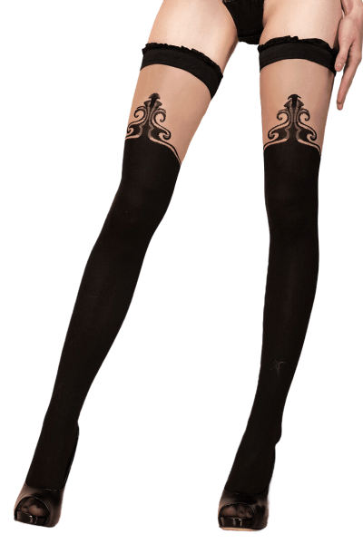 schwarz/beige Stockings mit Muster