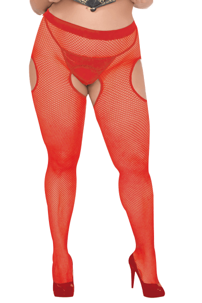 Netzstrumpfhose Ouvert in Rot Plus Size