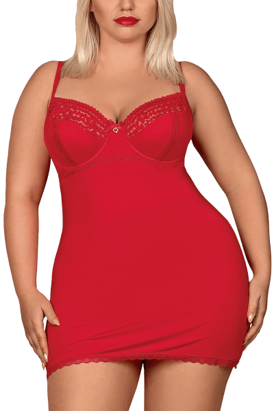 Chemise mit Spitze in Rot Plus Size